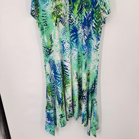Chicos 3 Womens  Blue Tropical  Short Sleeve Asymmetrical Midi Dress Size XL - Picture 13 of 14